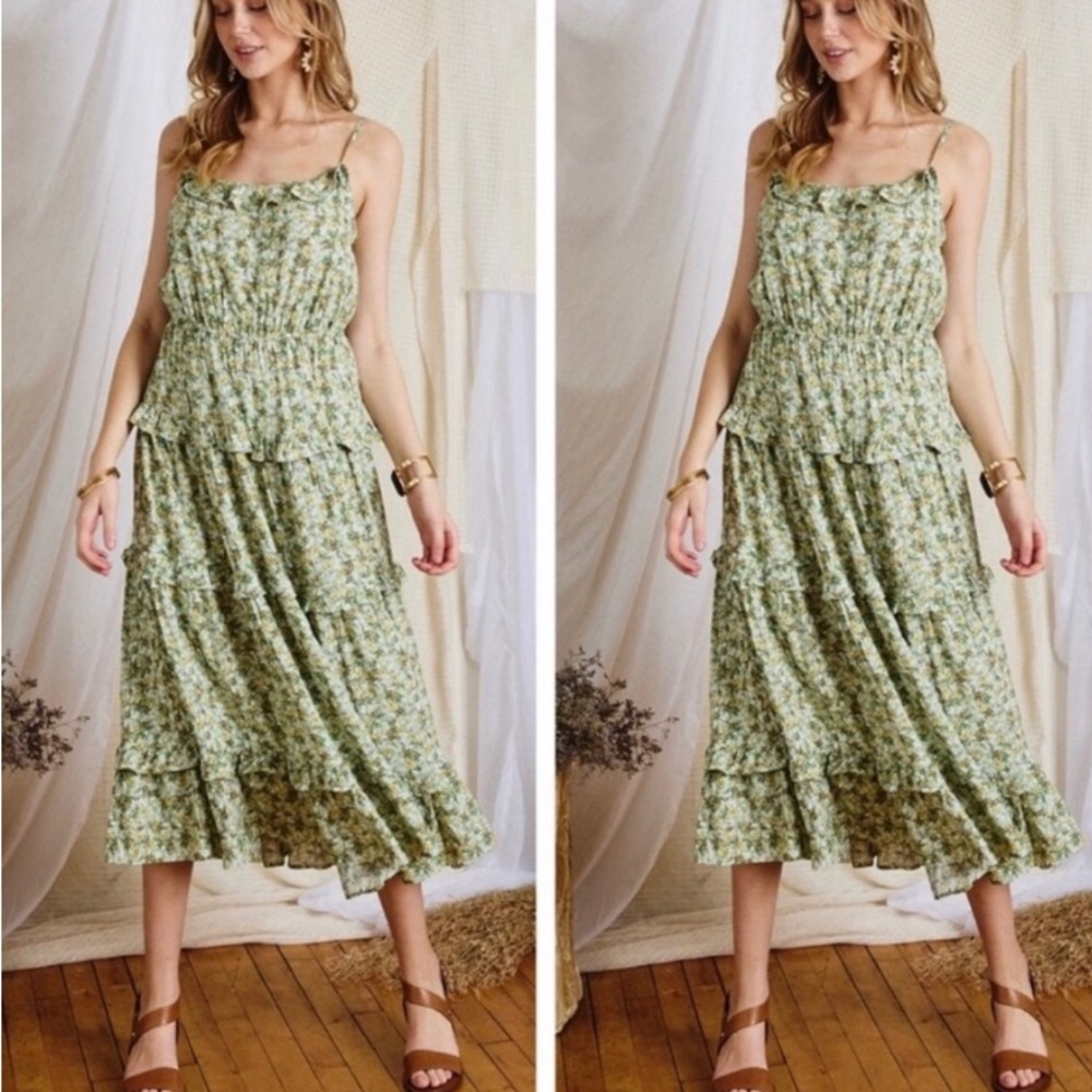 CES FEMME tiered ruffle maxi dress